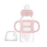 Dr. Brown's Milestones Wide-Neck Sippy Bottle with 100% Silicone Handles, Easy-Grip Bottle with Soft Sippy Spout, 9oz/270mL, 6m+, Light Pink, 1-Pack, BPA Free