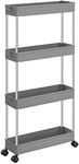 SONGMICS 4-Tier Slide Out Storage Cart, Slim Rolling Cart on Wheels, Space-Saving Bathroom Storage, Kitchen, Narrow Shelf, 15.7 x 4.9 x 34.6 Inches, Gray UKSC008G01