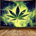 JAWO Weed Tapestry, Cool Green Marijuana Small Tapestry Wall Hanging for Mens Bedroom, Trippy Stoner Tapestries Flag Hippie Poster Beach Blanket College Dorm Home Decor (60W X 40H)