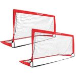 BALWONER 4 x 3 x 3 ft Portable Pop up Kids Soccer Goal Nets with Carry Bag for Backyard Pack of 2 Red