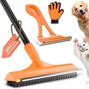 3 in 1 Carpet rake Kit for Pet Hair Removal Tool - 58"Adjustable Handle,Rubber Broom,2 in 1 Handheld Brush,Pet Grooming Glove，Carpet Scraper Brush for Rugs,Couch,Floors,Fumiture,car,Dogs & Cats