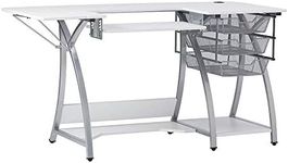 Sew Ready Pro Stitch Sewing Machine Table - 56.75" W x 23.75" D White Hobby and Sewing Machine Table with Storage Shelf and 3 Storage Drawers - Can Also Be Used as Computer Desk