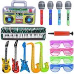 Inflatable Party Props Guitar Inflatable Saxophone Microphone Balloons Fun Musical Instruments Accessories for Pool Birthday Party Supplies Favors Photo Booth Props 80s 90s Carnival Disco Party