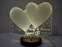 DESIGN ELLE 3D Illusion Crystal Lamp Personalised with Any Text or Name (Multicolour with Remote, 2 Heart)
