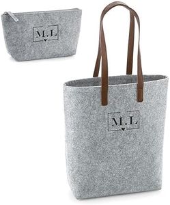 Bolso con neceser de regalo - regalo personalizado para mujer - con detalle de iniciales - bolso de fieltro - idea regalo original, regalo personalizado, cumpleaños, shopper fieltro