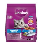 Whiskas Adult (1+ Years) Dry Cat Food, Ocean Fish Flavour, 3 kg, Contains 41 Essential Nutrients, Complete & Balanced Nutrition for Adult Cats
