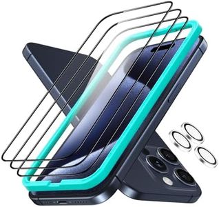 ESR Armorite Protectores de Pantalla para iPhone 15 Pro, Cristal Templado Ultrarresistente, Ajuste Perfecto, Pack de 3 con 1 Set de Protectores Individuales para Lentes de la Cámara