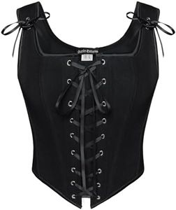 Women's Renaissance Corset Tops Lace Up Overbust Bustier Deep Black 8