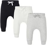 AIUI-HARNSBORN Baby 3 Pack Flexy Pants and Leggings, Baby Pants Infant Boys Girls Tapered Ankle Jogger Pant(0-3 Months, Black/White/Gray)