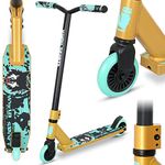 Joycruise Stunt Scooter Pro Trick Scooters for Kids & Teenagers Age 6+ Boys Girls, Kick Freestyle Beginner Scooter 360° Spin Handlebar, Robust Aluminum Frame 100mm Smooth Wheels (Black Gold)