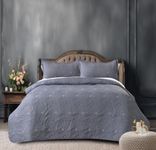 Mars Home Center® Cotton 300TC King Size Embroidery Quilted Bedcover/Bedsheet Set with 2 Pillow Covers- Soft, Lightweight (90"x100") (Mist Blue)