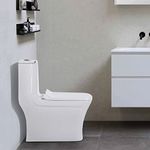 KrissKross Premium Western Floor Mounted One Piece Water Closet Ceramic Western Toilet/Commode/European Commode Square With Soft Close Seat Cover For Lavatory, Toilets (P-Trap Outlet Is From Wall)