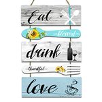 decalmile 5 pieces Rustic Eat Drink Love Wooden Signs Hanging Wall Plaque Vintage Farmhouse Fork and Spoon Wall Decor Sign for Kitchen Dining Room Bar Home Art Decor