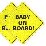 ASSURED SIGNS Baby On Board Sign for Car - Ideal Stickers - 2 Pack, 5" by 5" - Bright Yellow and See-Through When Reversing - Best Safety Signs for Toddler, Kid, Child - Durable and Strong Adhesive