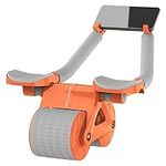 Chihope Ab Roller Wheel with Phone holder, 2023 Upgrade Elbow Support Automatic Rebound Abdominal Exercise Wheel, Abs Workout Equipment for Home Gym Fitness, New Core Strength Training Wheel with Time & Mat （Orange）