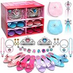 Princess Dress Up Shoes - Play Shoes & Pretend Jewelry Accessories Sets,Princess Toys with Princess Crown Wand Necklace Ring Bracelet Gloves for Little Girls Aged 3,4 Birthday