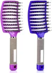 Curved Vented Brush for Blow Drying Wet & Dry Hair - Detangler for Women & Kids, 2 Pack (Purple+Blue)