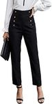 SweatyRocks Women's Casual Skinny Leggings Stretchy High Waisted Work Pants Button Black XL