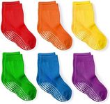 LA Active Baby Socks 4-7 Years - 6 Pairs of Newborn, Infant & Toddler Socks for Boys and Girls with Non-Slip Grip - Crew Style - Rainbow