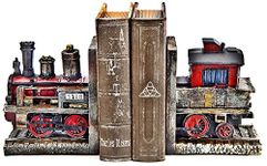 Bellaa 20928 Decorative Bookends Train Steam Locomotive Engine Industrial Gear Bookend Book Shelves Support Heavy Rustic Vintage Style Home Decor 6 Inch