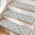 COSY HOMEER Edging Stair Treads Non-Slip Carpet Mat 28inX9in Indoor Stair Runners for Wooden Steps, Stair Rugs for Kids and Dogs, 100% Polyester TPE Backing 15pcs,Grey