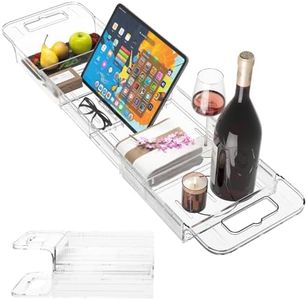 Resze Premium Clear Bathtub Caddy Tray, Expandable Plastic Bath Tray with BPA-Free, Waterproof Foldable Bathtub Shelf, Perfect for a New Home & Mother’s Day & a Birthday Gift for Mom