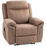 HOMCOM Vibration Massage Recliner Chair, Manual Microfibre Reclining Chair for Living Room with Side Pockets, Footrest, Remote, Easy Assembly, Light Brown