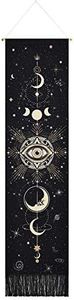 Yugarlibi Tapiz de pared con fases de la luna, tapiz de pared de flores, tapiz negro, tapices decorativos de algodón bohemio, decoración de pared para dormitorio, negro 130 x 32,5 cm