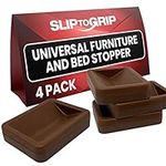 SlipToGrip Bed and Furniture Stopper - 4 Pack, Brown - Rubber Grips for Furniture - Prevent Bed from Sliding, Wheel Stoppers for Hardwood and Tile Floors - Protects Against Scratches, 7.6x5.1x1.5 cm