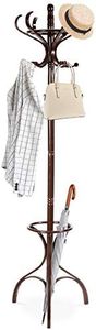 Wooden Coat Rack, Coat Stand w/ Umbrella Holder & 12 Hooks, 360°Rotating Top Tier, Sturdy Triangle Construction, Hat & Clothes Storage, Coat Hanger Tree for Entryway Living Room, 180CM (Red-Brown)