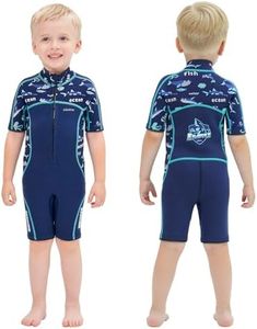 Goldfin Kids Wetsuit for Boys Girls, 3mm Shorty Wetsuits Neoprene Front Zip Wet Suits for Water Sports Surfing Swimming Snorkeling Diving Blue Size 2