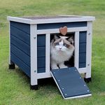 Hicaptain Cat House Outdoor, Feral Cat Shelter, Outside Rabbit Hutch Weatherproof Wooden Small Animal House and Habitats-Blue