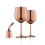 WOTOR 18 oz Stainless Steel Wine Glasses Set of 2 with Wine Stopper - Unbreakable & Portable Metal Wine Glass for Outdoor Events, Like Travel, Camping and Pool, Ideal Wine Accessories Gift (Rosegold)