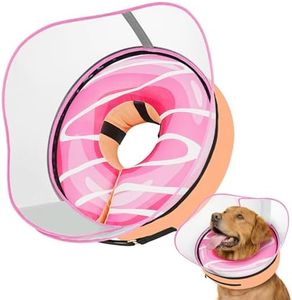 Raised Inflatable Dog Cone After Surgery - Adjustable Recovery Donut Collar with Neck Strap and Removable Anti-Licking Shield - Soft Dog Cone Alternative for Small Medium Large Dogs (DonutPink,XL)
