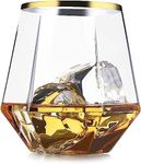 kddigz Diamond Whiskey Glasses Lead-Free Crystal Clear 10.4 Oz Luxury Perfect for Scotch and Bar Old Fashioned Cocktails Golden Rim (Set of 6), 330 Milliliter