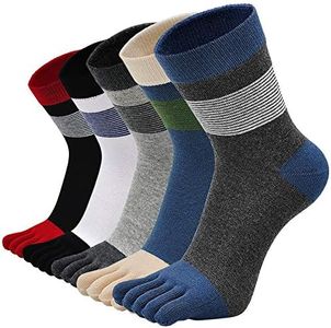 Artfasion Men's Toe Socks Cotton Fun Casual Athletic Running Ankle Five Finger Crew Socks 5 Pair 9-12