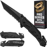 Legal Pocket Knife with Bearing - 5 in 1 Knife - 2.8” Serrated Tanto Blade - with Glass Breaker & Seatbelt Cutter & Pocket Clip - Small Tactical Folding Knives for Men Women Hunting EDC Work 6620 B