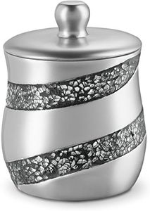 Creative Scents Silver Mosaic Qtip Holder - Decorative Cotton Ball Jar - Durable Resin cotton Swab dispenser - Beautiful Bathroom Vanity storage Accessories