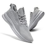 CAIQDM Mens Trainers Running Shoes Leisure Sneakers Mesh Walking Gym Tennis Shoes Lightweight Breathable Sports Outdoor Fitness Jogging Grey2 9.5 UK