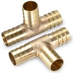 LEPEVNEY Brass Barb Splicer Fitting 16mm (5/8") ID T-Shaped 3-Way Connector for Air, Gas, Water, and Fuel - Barbed Tee Connector (2pcs)