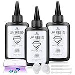 UV Resin Kit - 300g Crystal Clear Hard UV Glue Resin with 36w UV Lamp and Mixing Accessories for DIY Jewelry Making, Craft Decoration - Low Odor Solar Cure UV Epoxy Resin for Resin Mold, Casting