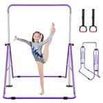 Expandable Gymnastics Bar for Kids, Foldable Gymnastics Bars with Rings Gymnastics Horizontal Bars Junior Training Monkey Bar for Girls Boys Home Gym (Purple)