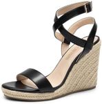 DREAM PAIRS Womens Open Toe Espadrilles Dressy Platform Sandals Buckle Ankle Strap Stylish Wedges Sandals,Size 8,BLACK-PU,SDPW2211W