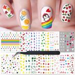 24 Sheets Nail Art Stickers, Nail Sticker Decals for Girl Women, Cute Flower Heart Rainbow Star Nail Stickers Decoration Self-Adhesive