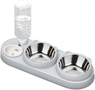 Marchul 3 in 1 Cat Bowl, Cat Food and Water Bowl Set with Water Dispenser and Stainless Steel Bowls, 15° Tilted Pet Raised Three Bowls for Indoor Cats, Small or Medium Sized Dogs