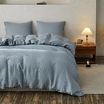 Simple&Opulence 100% Linen Duvet Cover Set, 2 Pieces Belgian Flax Breathable Bedding, 1 Comforter Cover+1 Pillowsham with Coconut Button Closure(Twin,Dusty Blue)