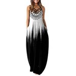 AMhomely Women Dresses Sale Clearance Maxi Dresses Summer Casual V-Neck Sleeveless Vacation Beach Pockets Long Dress for Special Occasions Plus Szie UK Size S-5XL