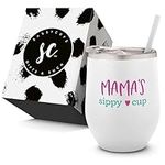 Mom Juice Mommy's Sippy Cup Wine Tumbler - New Mom - Mother's Day Tumbler with Straw - Adult Sippy Cup Mommy Juice, Mama Cup Gift - Wine Tumbler for Mom - Mom Juice Tumbler - Wine Sippy Cup