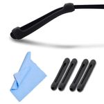 Bhavya Optic Silicone Eyeglass Ear Grip, Temple Grip Holder, Microfiber Cleaning Cloth For Glasses 2 Pairs Ear Grip Sleeves And 1 Cleaning Cloth (Black)