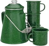 COLETTI Classic Camping Coffee Pot & Enamel Mug Set — Percolator Coffee Pot, Enamel Coffee Mug – Complete Nostalgic Bundle – German Imported Enamel Powder [12 oz, Set of 4] (Green)